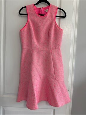 Shoshanna Neon Pink Textured Sleeveless Fit & Flare Dress